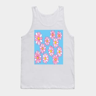 Pink White and Blue Flower Print Tank Top